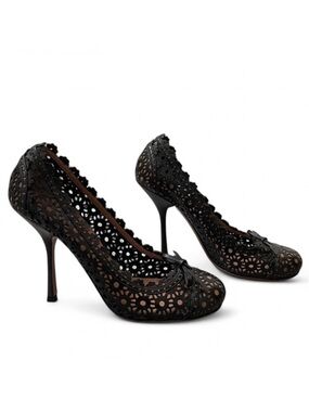 Alaia Laser-Cut Round-Toe Heels, Size 38.5
